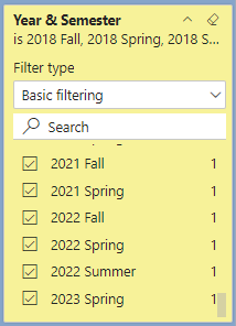 Year & Semester filter