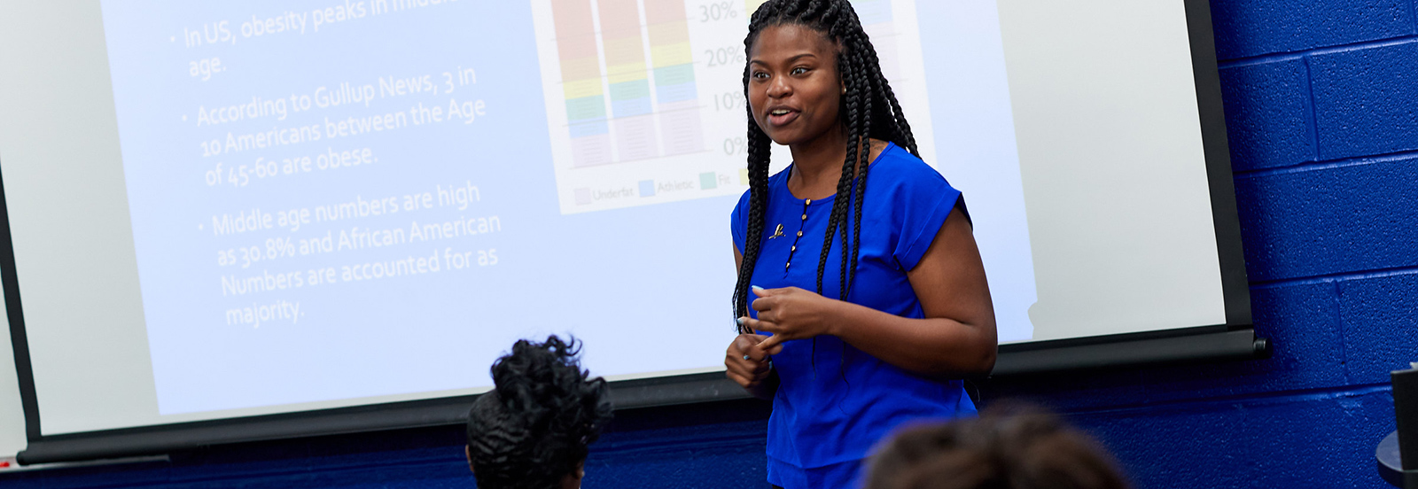 student presenting in class