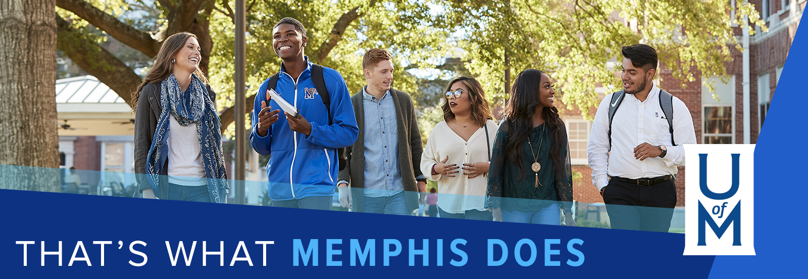 "That's what Memphis does." - header image with students walking on campus