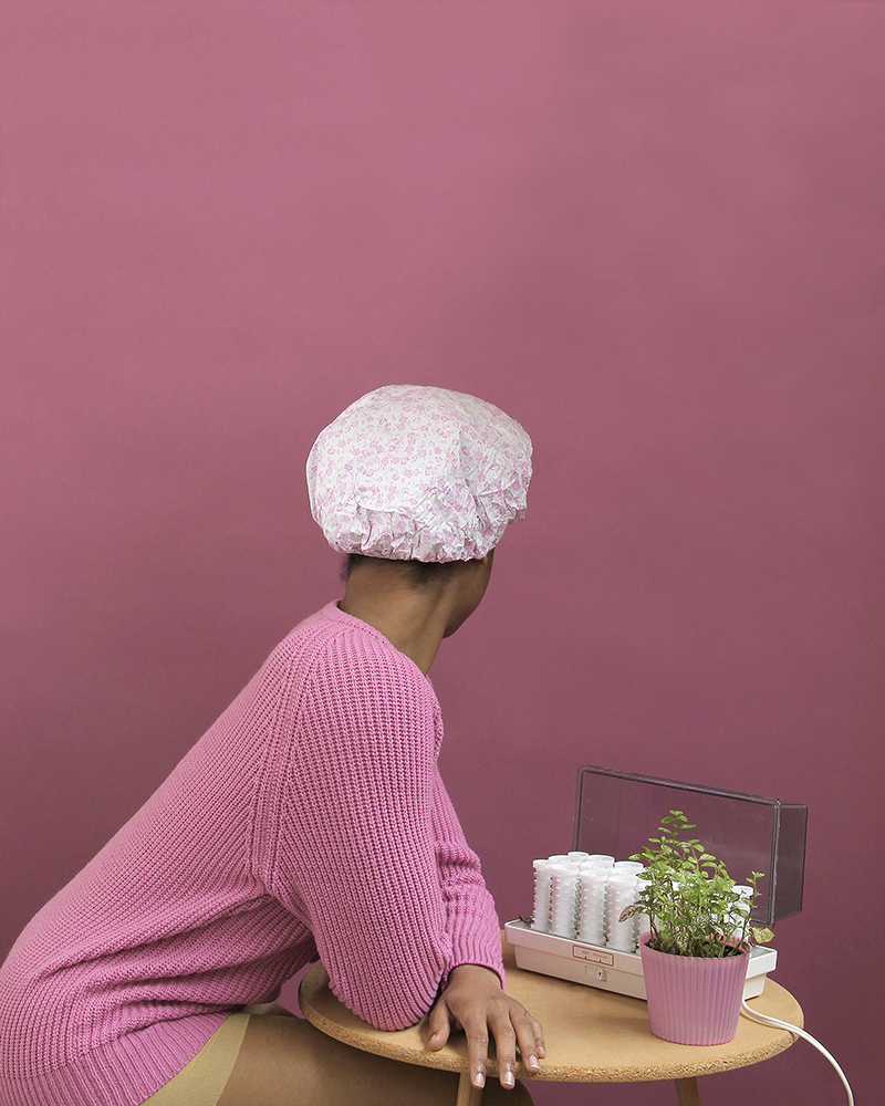 Nakeya Brown, Self-portrait in Shower Cap, 2015; color photo; 20 x 16in. Courtesy the artist and collector Whitney Hardy. All rights reserved.