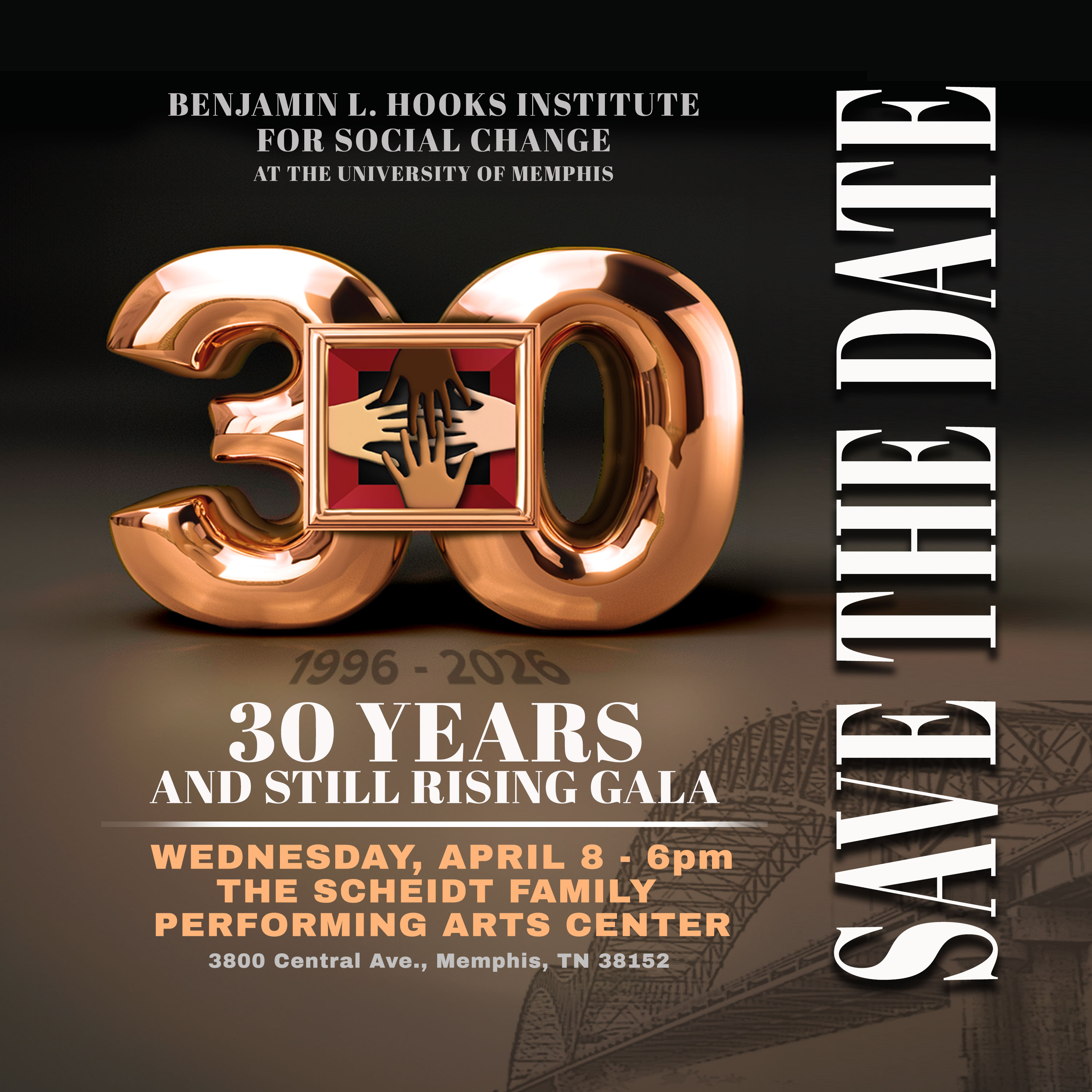 Save the Date card for the Hooks Institute's 30th Anniversary Gala.