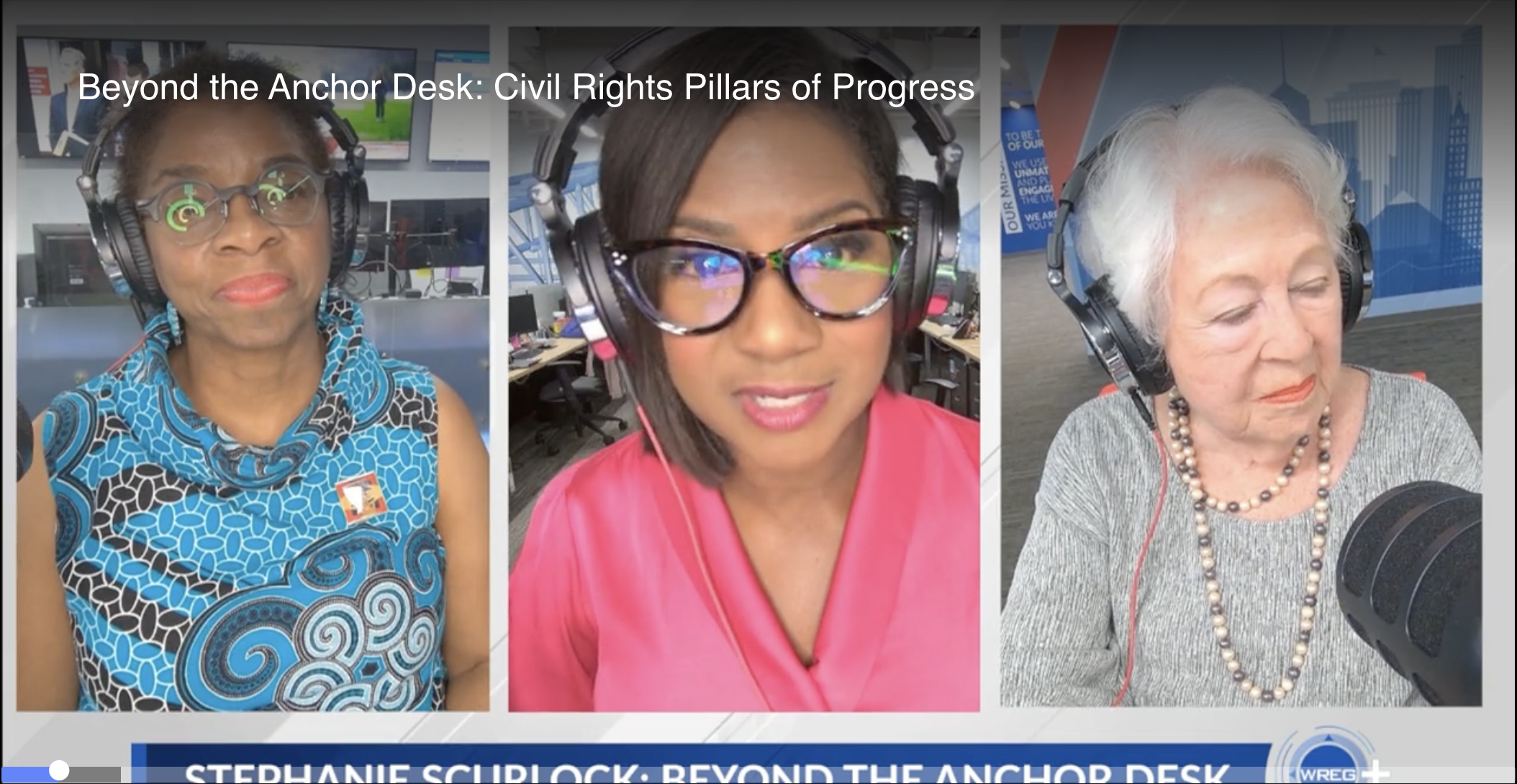 Clipped image from a video podcast featuring Stephanie Scurlock, Daphene McFerren, and Jocelyn Wurzburg