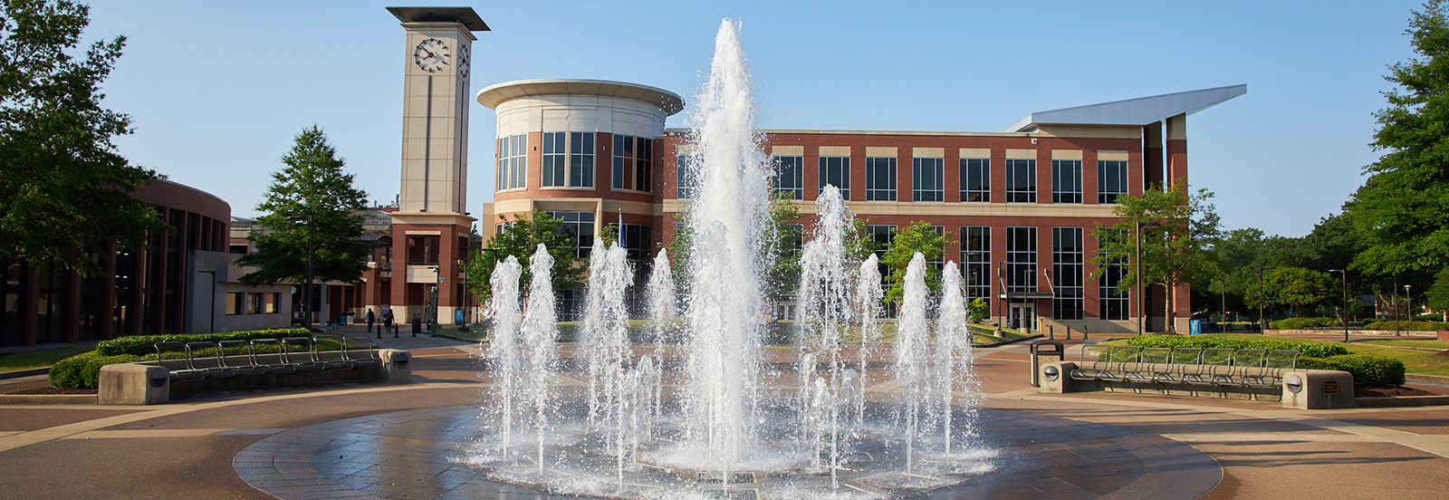 Student Plaza blue water fountain