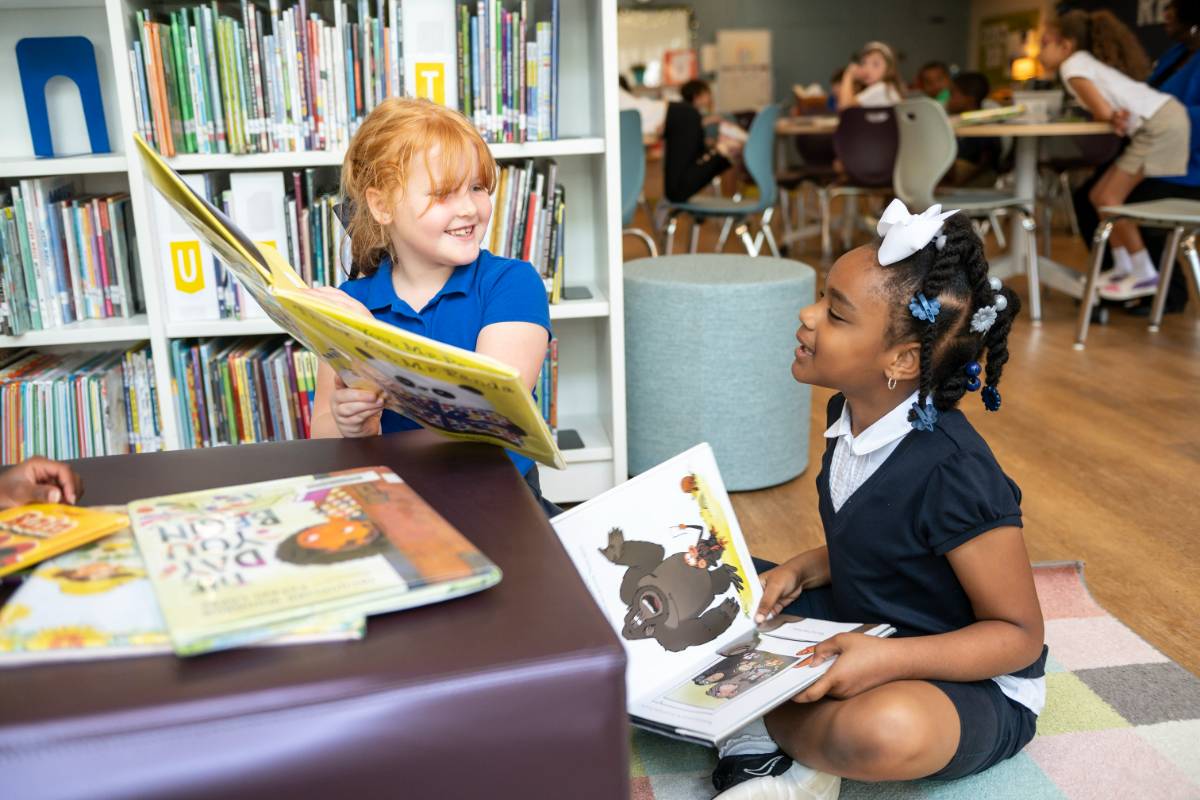 Campus School Kimball students in the library. 