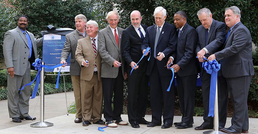 (Photo above left to right: Dr. K.B. Turner, Chair Dept. Criminology and Criminal Justice; Ed Jackson, TN State Sen Jimmy Eldridge, TN State Rep. Jerry Gist, Mayor, City of Jackson, TN; Dr. Tom Nenon, Dean College of Arts and Sciences, Bill Gibbons, TN Commissioner of Homeland Security and Public Safety; Derrick Scholofield, TN Commissioner of Correction; Jerry Woodall, Attorney General TN Twenty Sixth District, Dr. Niles Reddick, Vice Provost, University of Memphis Lambuth)