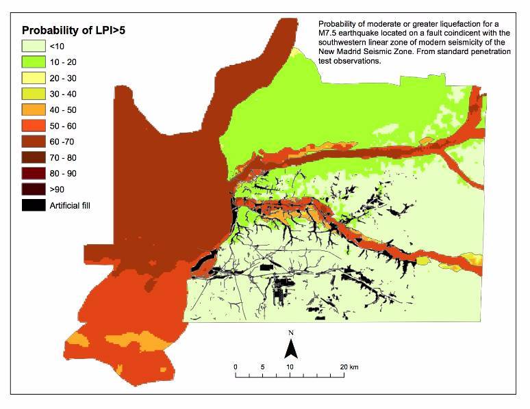 Memphis Hazard Map - NMSW M7.5 LPI >5