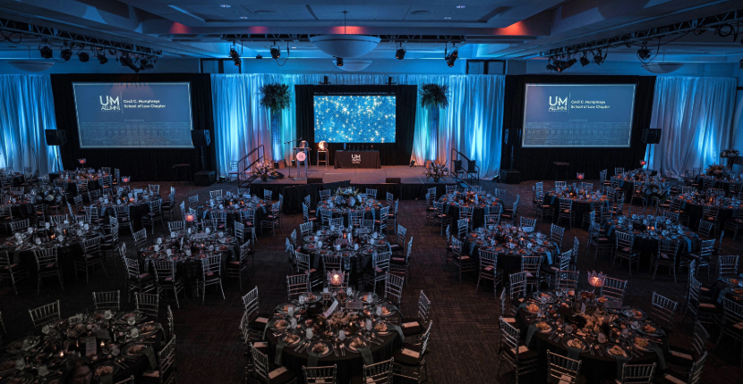 Photo of UC Ballroom decorated 