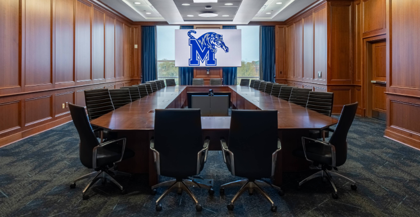 Fountain View Boardroom curtains open