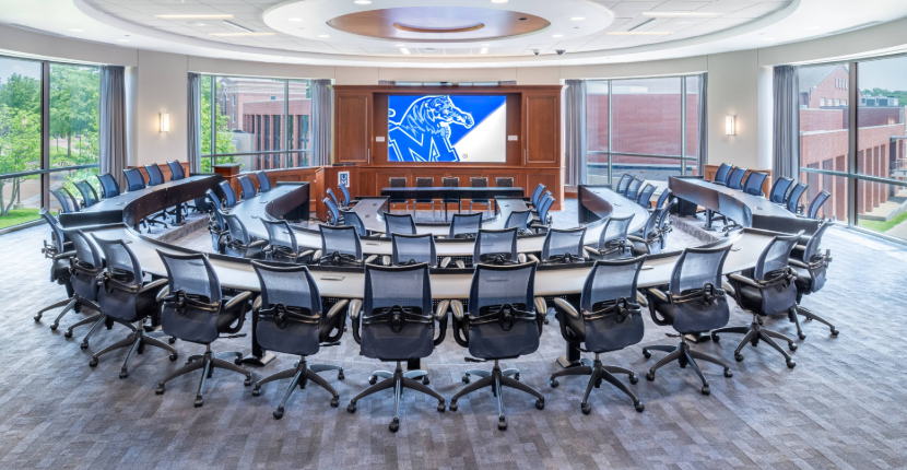 Photo of the Senate Chamber room with projection screen