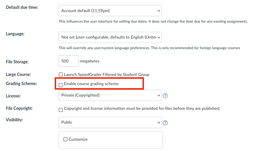 Enable Grade Scheme