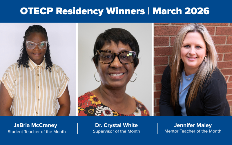 Headshots of JaBria McCraney, Jennifer Maley and Dr. Valerie Loggins, recipients of the March 2026 residency awards from the University of Memphis College of Education.