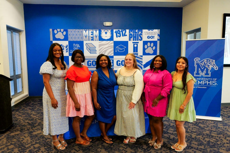 River City Partnership senior scholars and program representatives gather during a recent Signing Day celebration hosted by the University of Memphis College of Education.