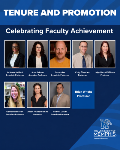 Several College of Education faculty members were recognized for tenure and promotion during the 2025–26 academic year.