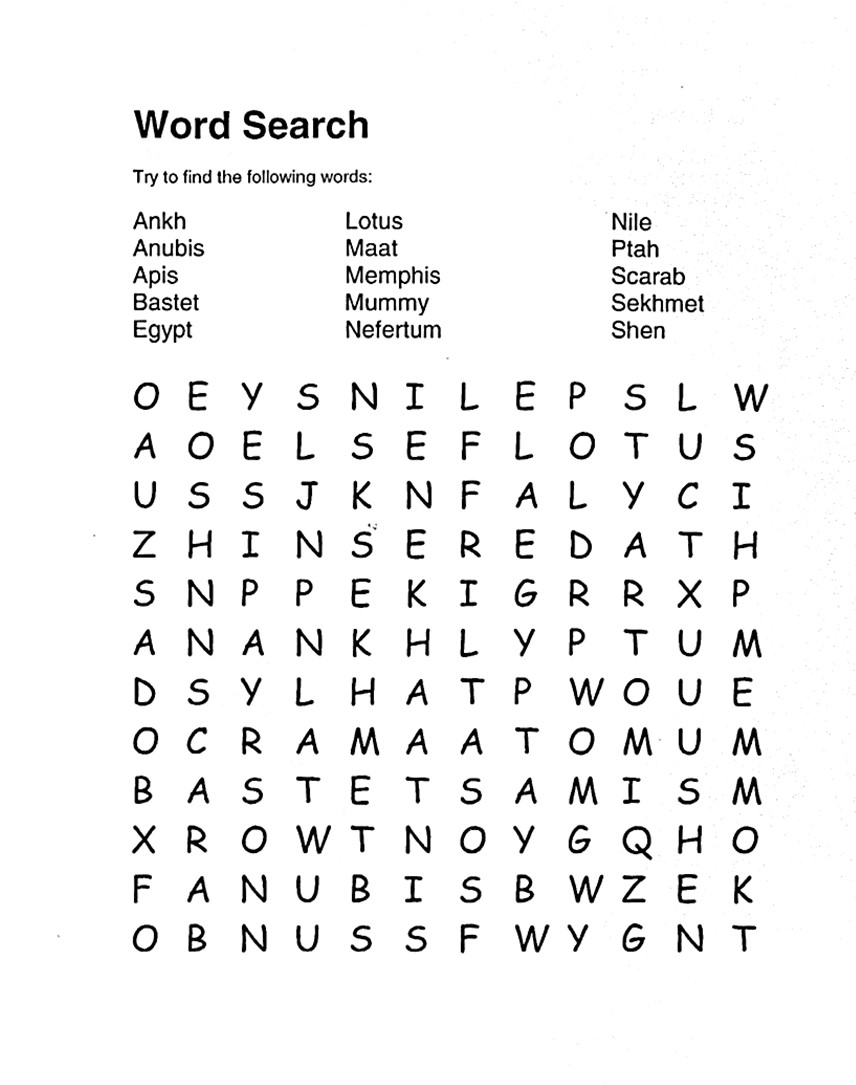 Egyptian Gods Word Search