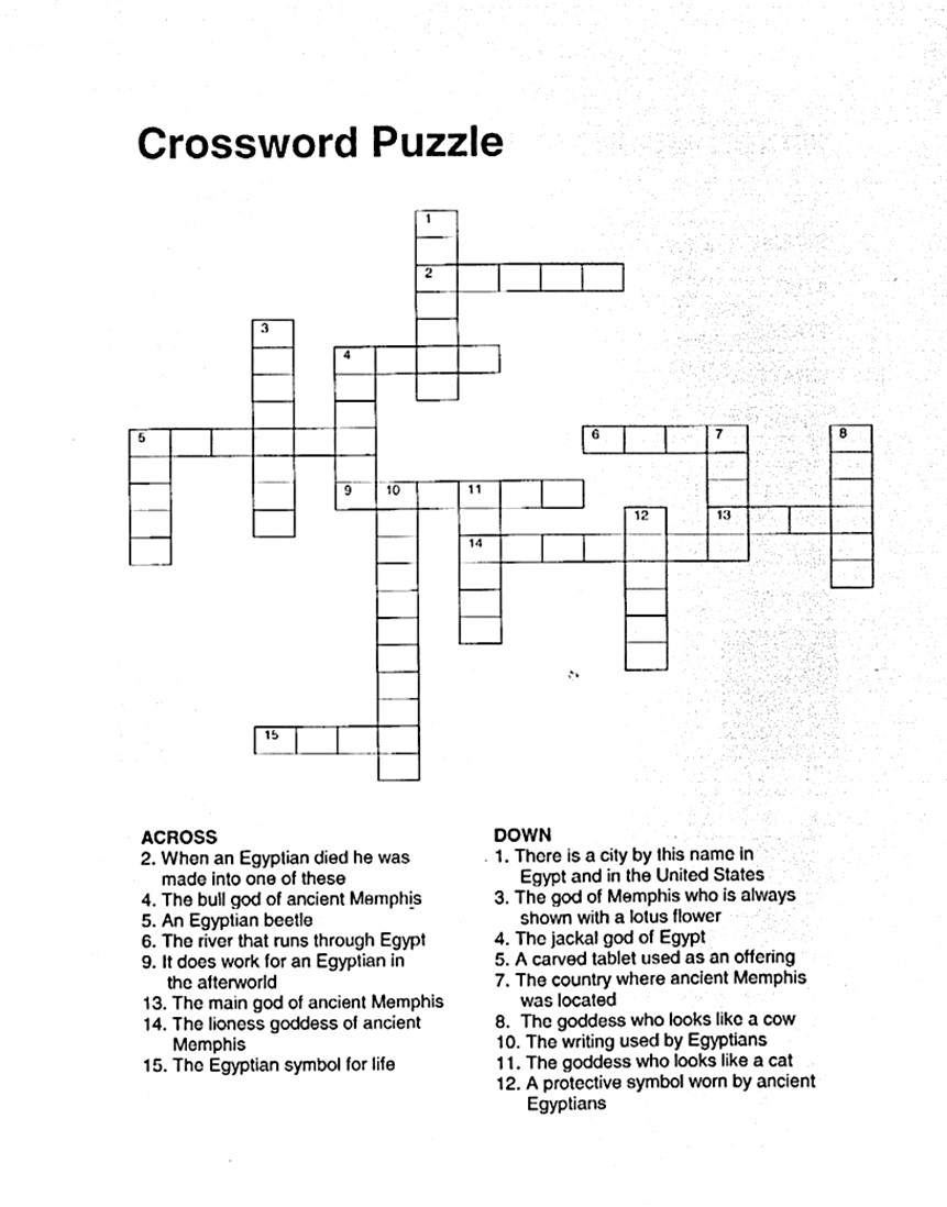 Egyptian Gods Crossword Puzzle