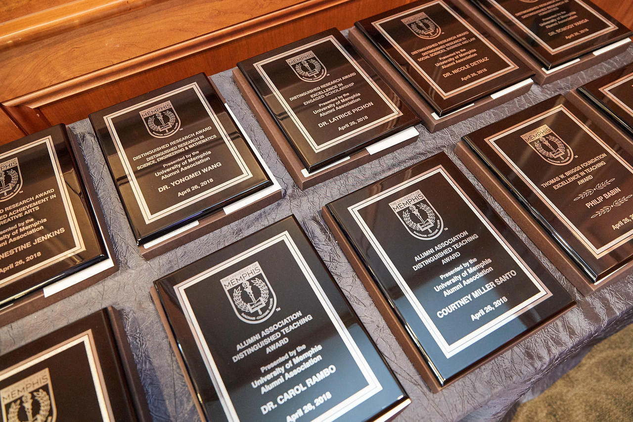 awards on a table