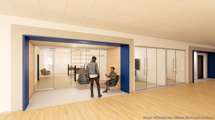 Rendering of offices in the Fogelman College of Business and Economics after renovations