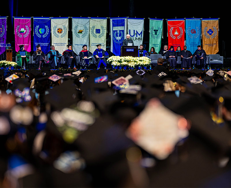 Graduates facing the stage