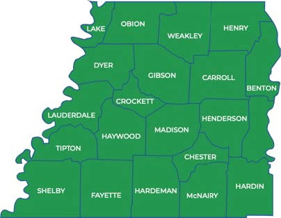 map showing counties of West Tennessee