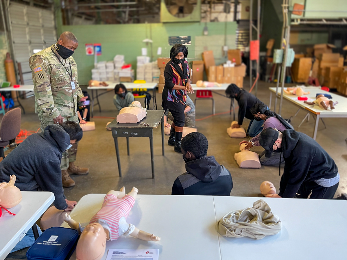ROTC cadets learning CPR