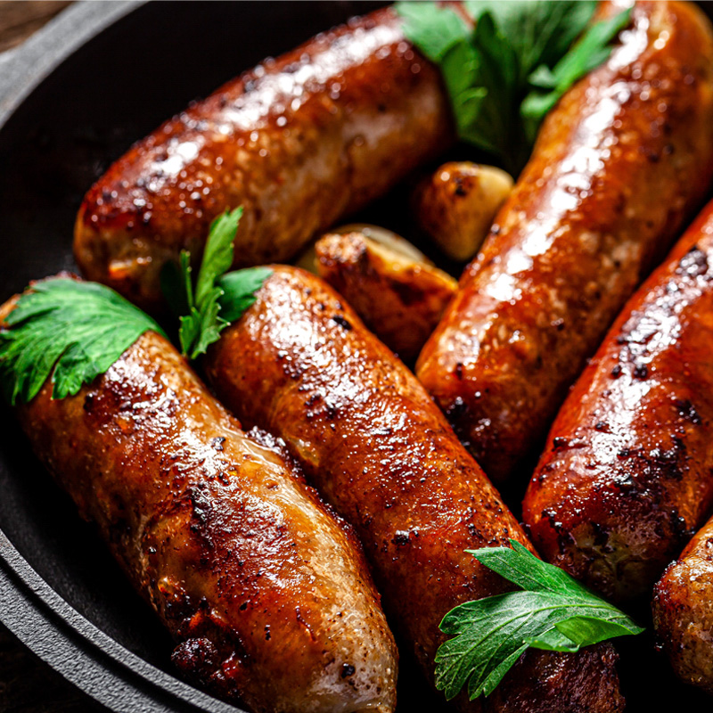 Sausage with Smashed Sweets and Roasted Apples