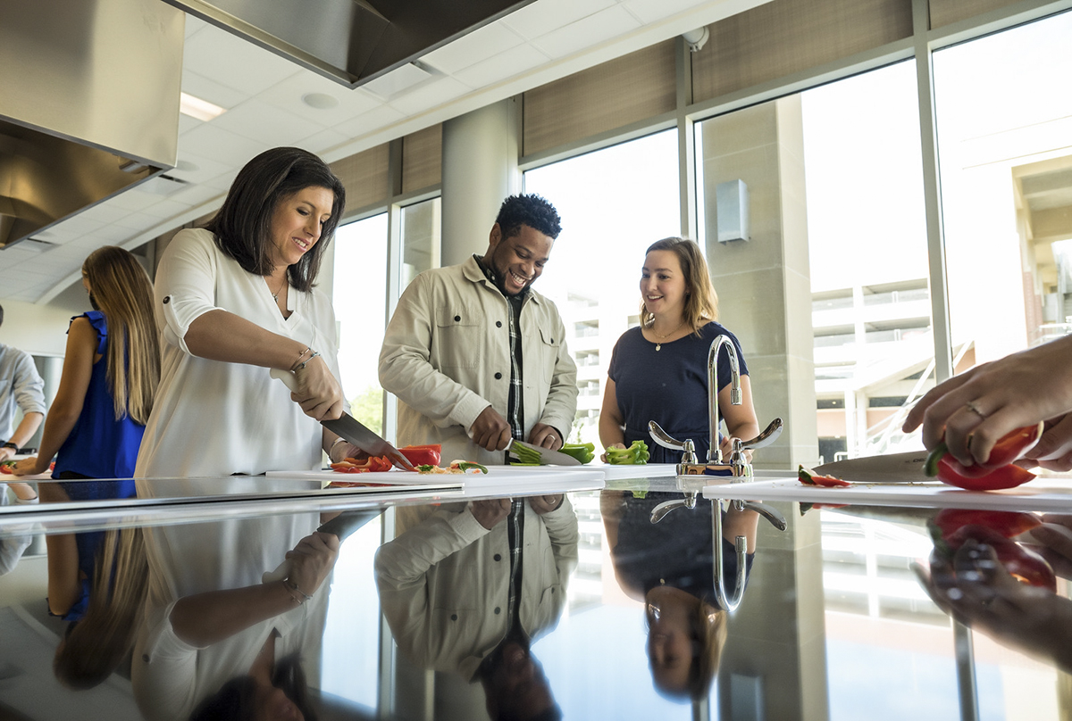 Dietetics students in kitchen