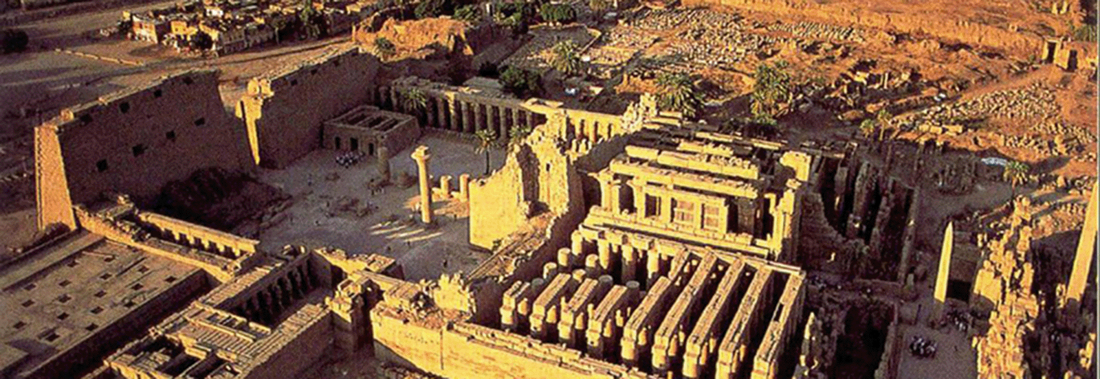 Aerial view of the Egyptian Great Hypostyle Hall at Karnak remaining ruins