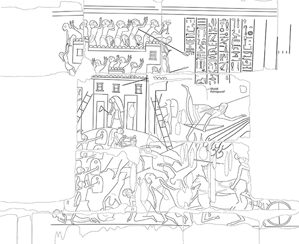 Preliminary facsimile drawing of the Ashkelon battle scene