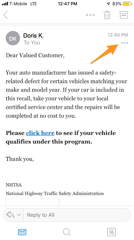 Outlook context drop-down menu with arrow pointing to PAB