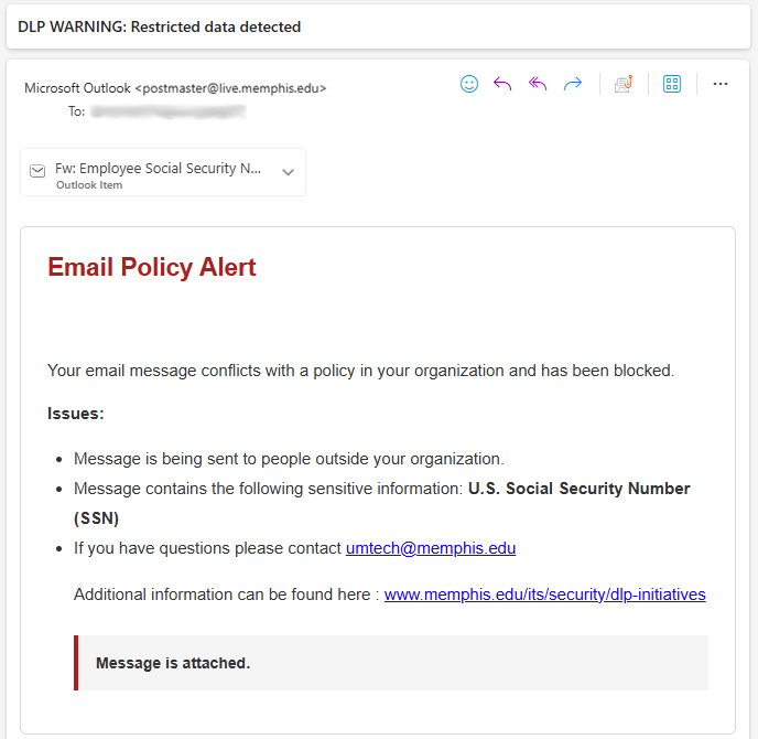 DLP warning email in Outlook 365