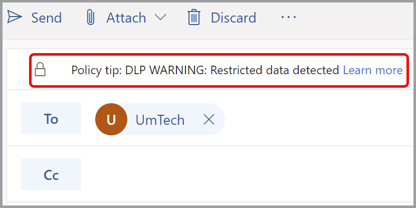 DLP policy tip in Outlook