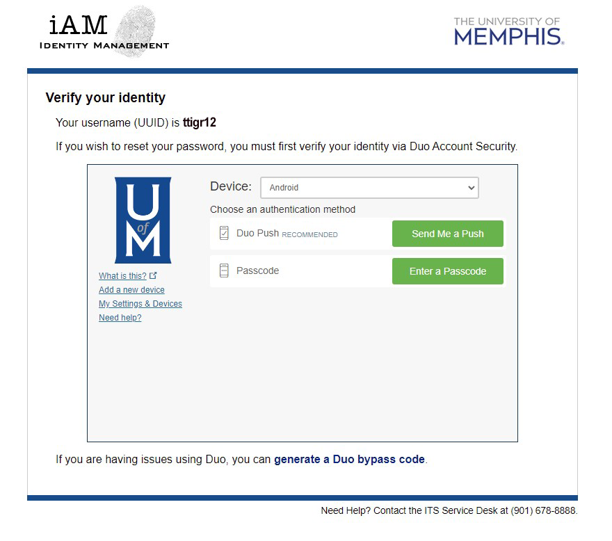 iAM reset password Duo prompt