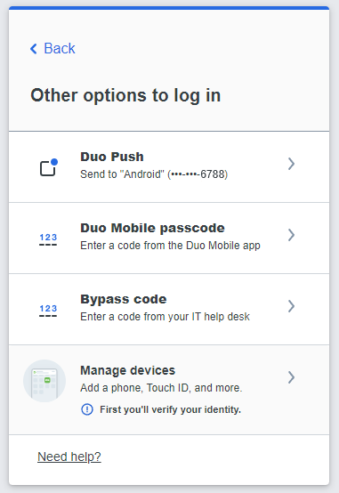 Duo Universal Prompt options menu