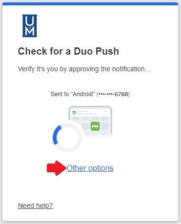 Duo prompt with an arrow pointing to "Other options" link