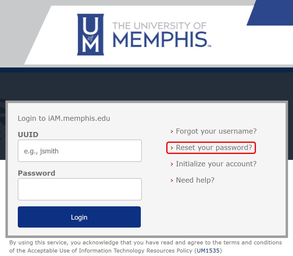 UofM SSO login screen with "Reset your password?" highlighted