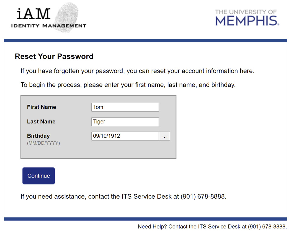 iAM password reset identity verification screen