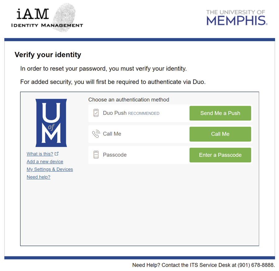 iAM Password Reset Duo Authentication