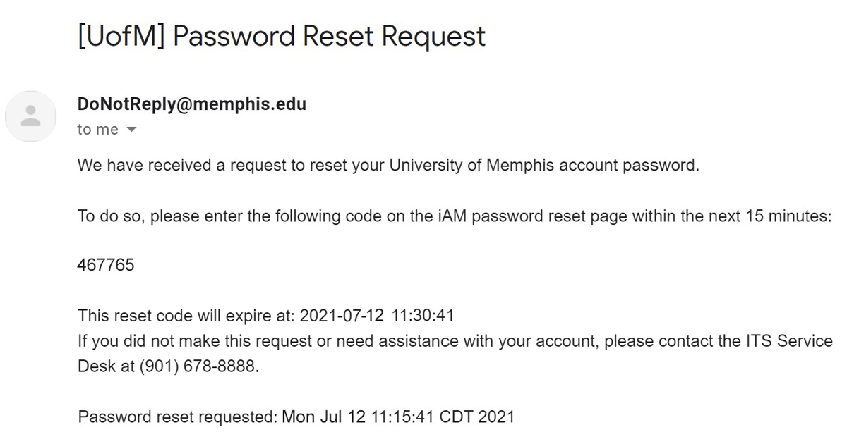 iAM Password Reset Verification Code in Email