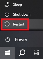 Windows 10 Restart button highlighted in red