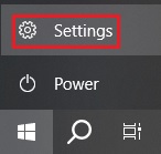 Windows 10 Settings button highlighted in red
