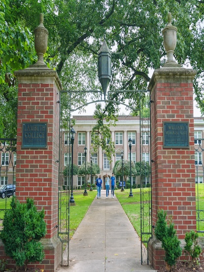 front gates to campus