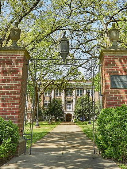 front gates to campus