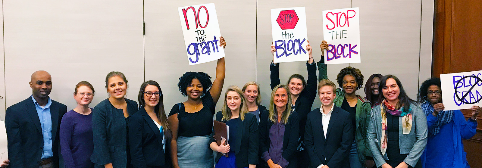 students at blockgrant meeting