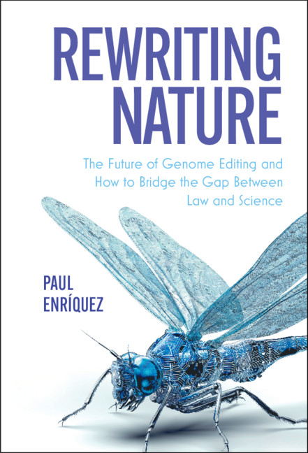 Rewriting Nature: The Future of Genome Editing and How to Bridge the Gap Between Law and Science close up of semi mechanical looking dragonfly in bright blue and plum with white background