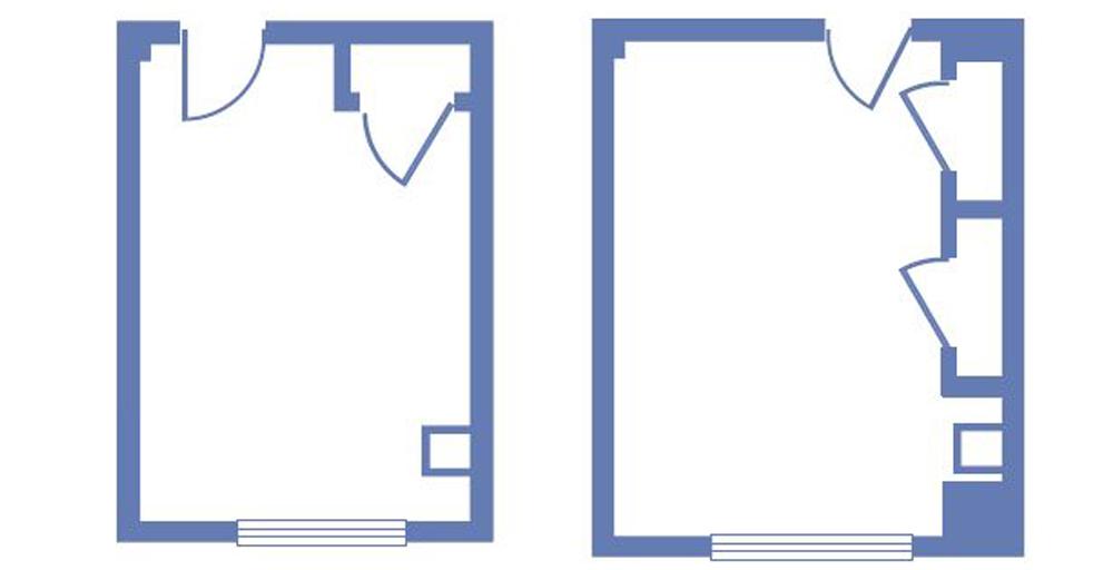 Two Rawls Hall Floor Plans, one smaller room and another larger space