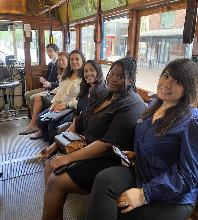 Some of our SHRM Student Chapter members enjoying the trolley ride in downtown to visit Memphis City Hall!