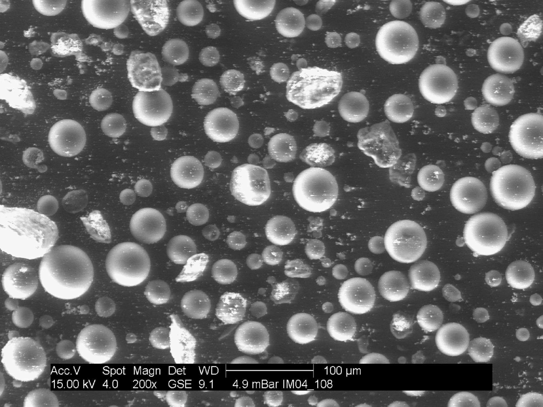 Morphology of the powder of a PMMA bone cement, obtained using a scanning electron microscope