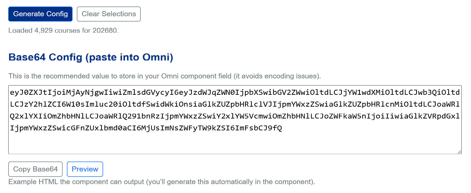 Course List Config Builer Tool Screen