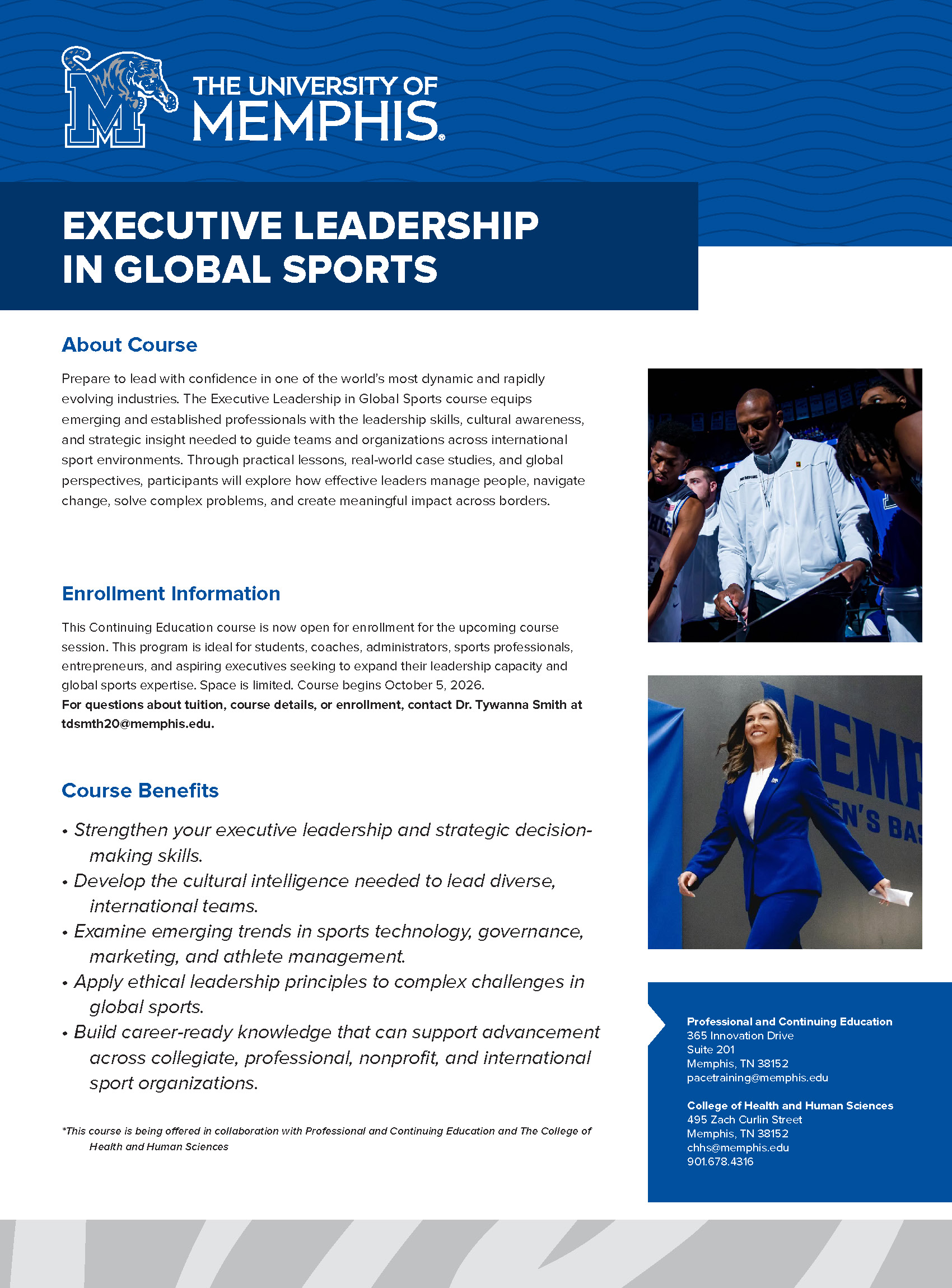 Course flyer for Executive Leadership in Global Sports