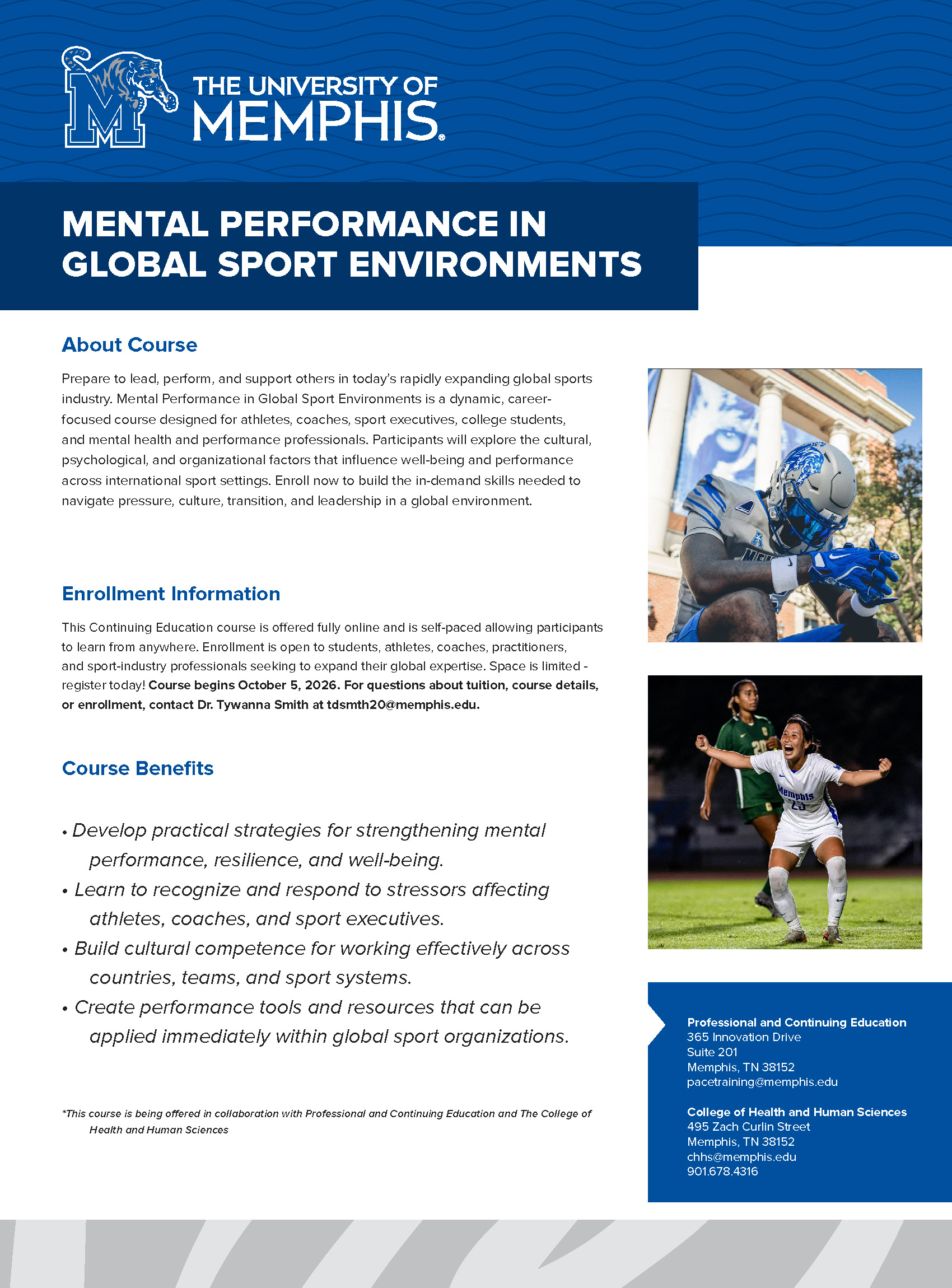 Course flyer for Mental Performance in Global Sports